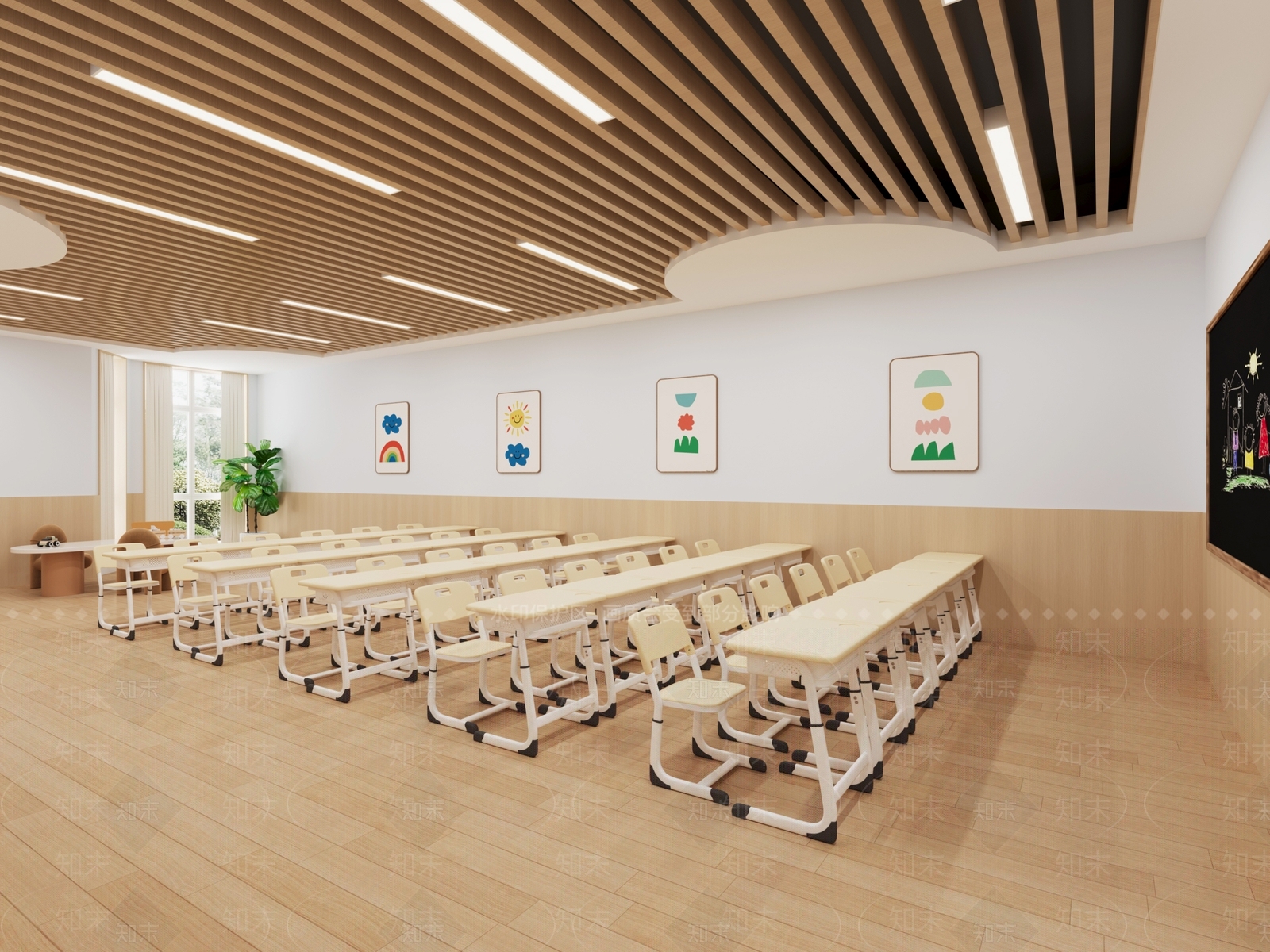 原木风教室3D模型下载【ID:1231377634】