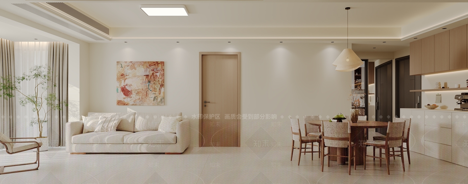 奶油风别墅客餐厅3D模型下载【ID:1231381815】