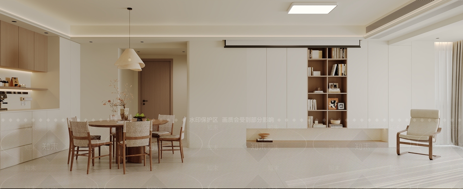 奶油风别墅客餐厅3D模型下载【ID:1231381815】