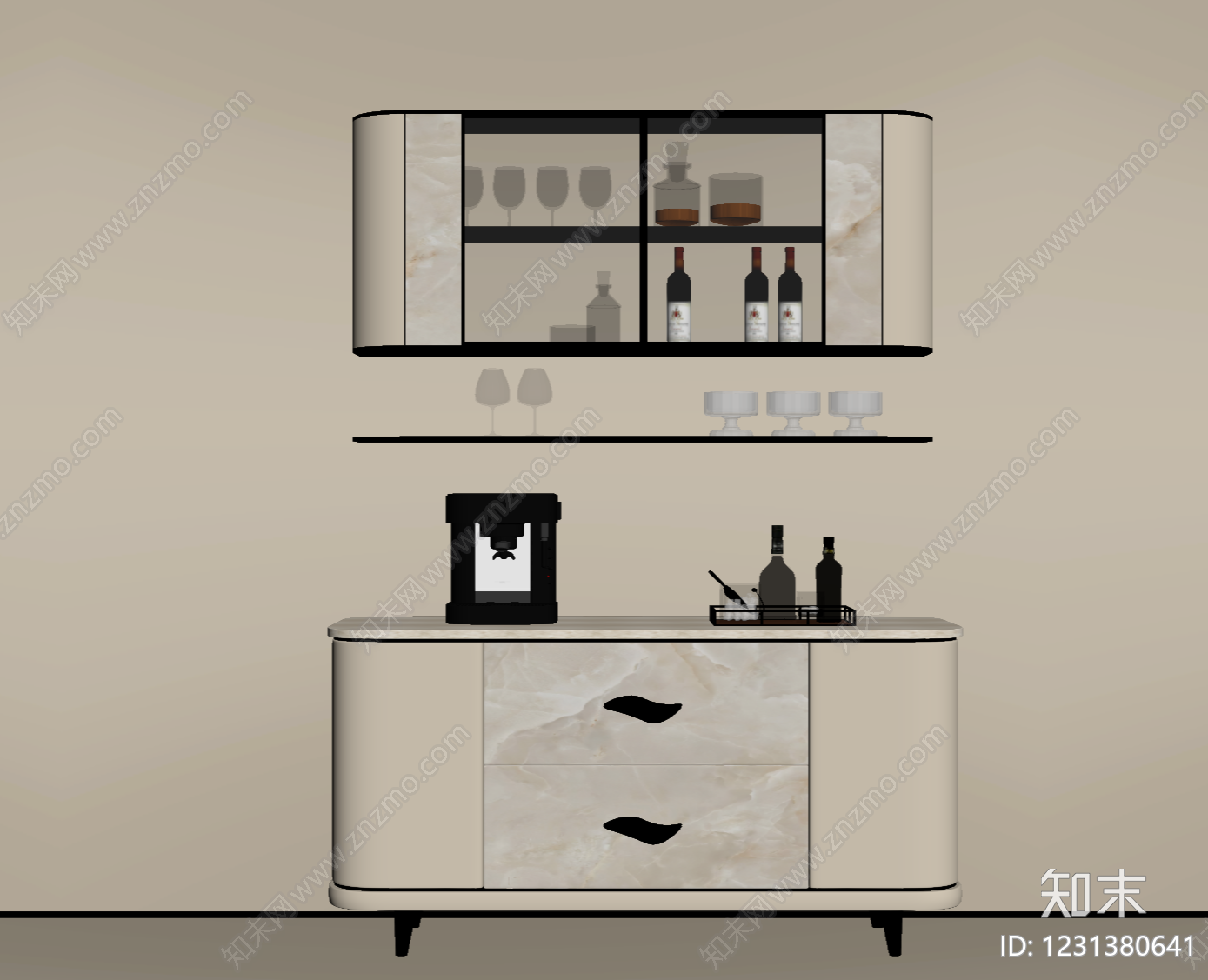 轻奢酒柜SU模型下载【ID:1231380641】