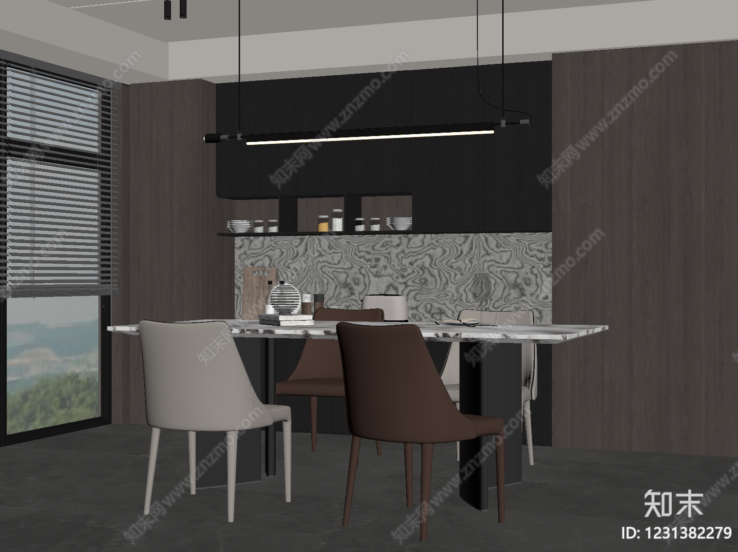 意式极简家居餐厅SU模型下载【ID:1231382279】