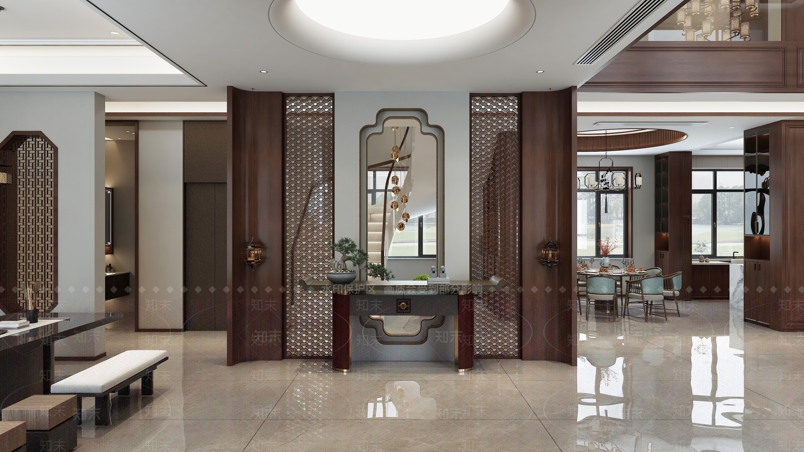 新中式别墅客餐厅3D模型下载【ID:1231392178】