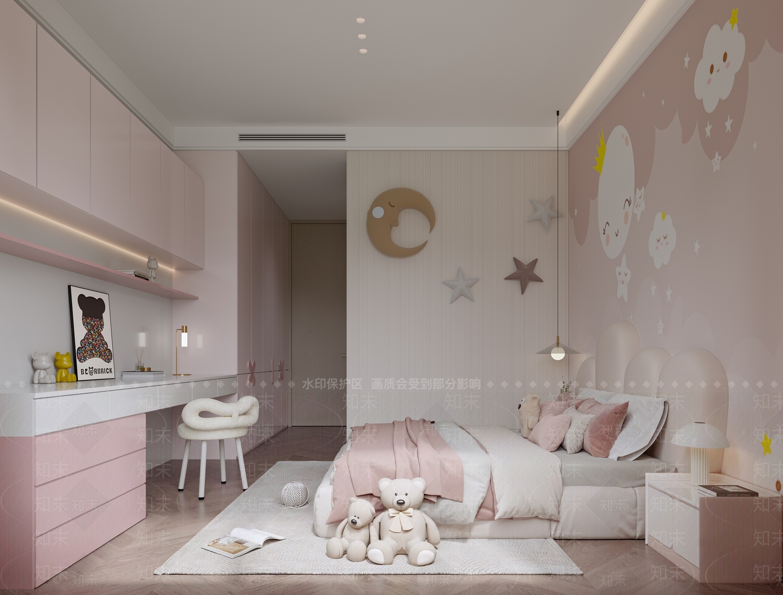 奶油风女孩房3D模型下载【ID:1231399891】