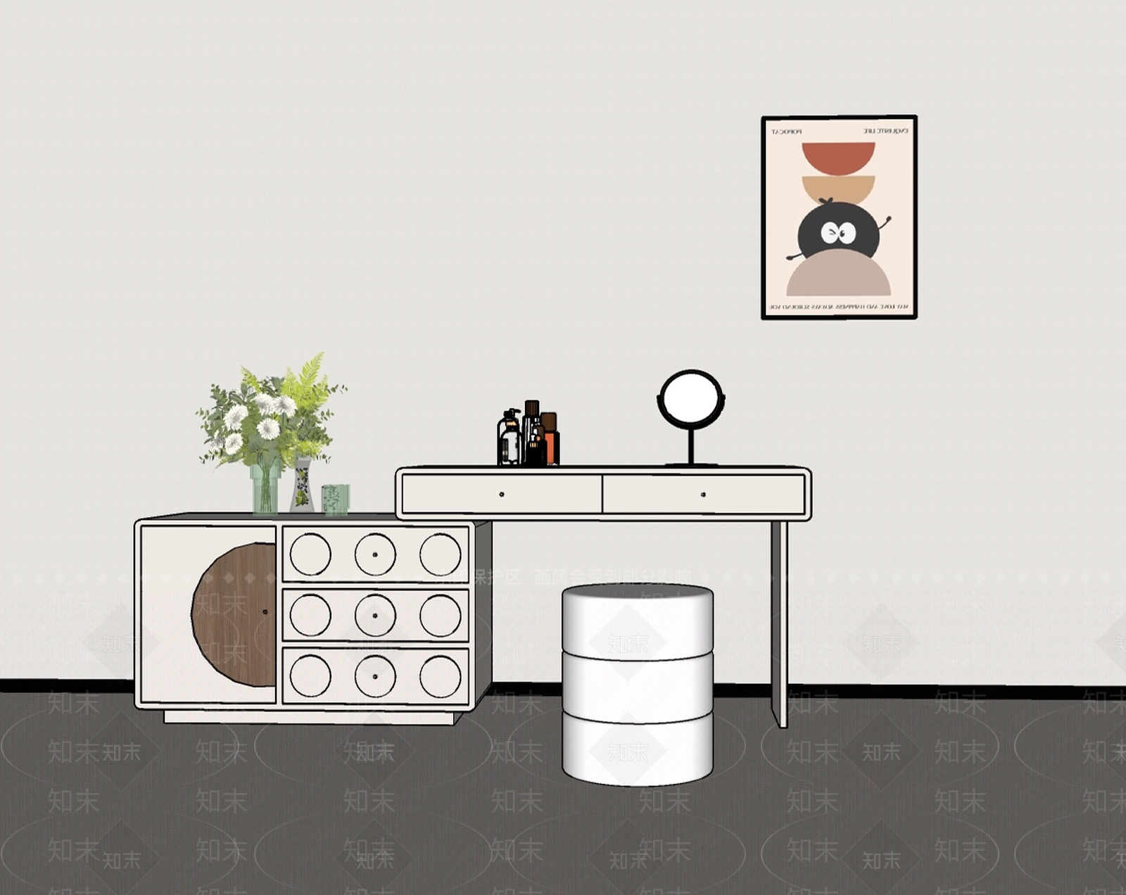 现代简约妆台妆凳3D模型下载【ID:1231422450】