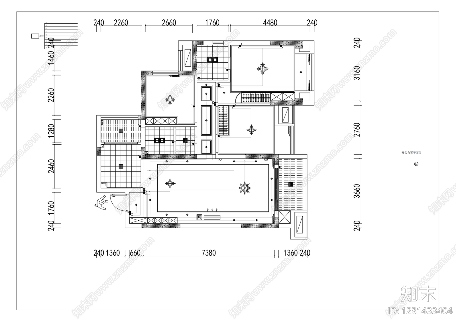 小户型平层cad施工图下载【ID:1231433404】