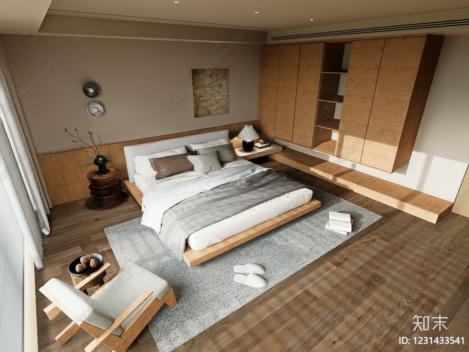 原木风主卧SU模型下载【ID:1231433541】
