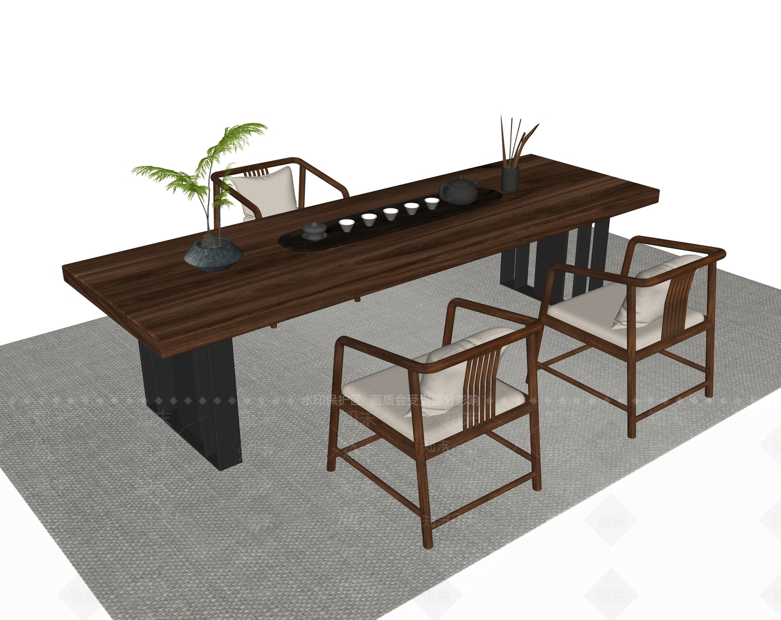 新中式茶桌椅SU模型下载【ID:1231449431】
