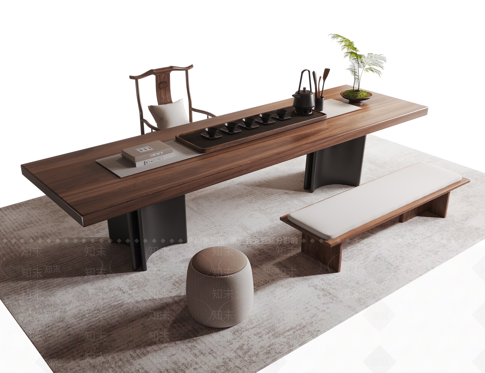 新中式茶桌椅3D模型下载【ID:1231449489】