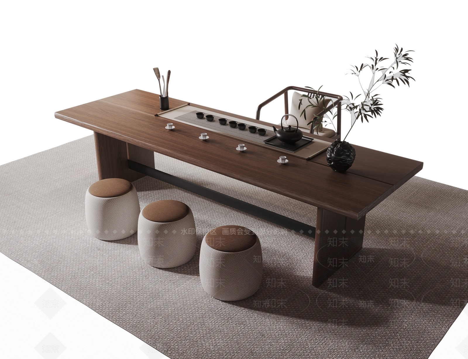 新中式茶桌椅3D模型下载【ID:1231449948】