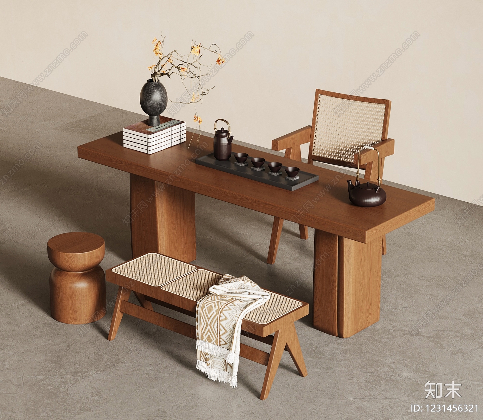中古风茶桌椅SU模型下载【ID:1231456321】