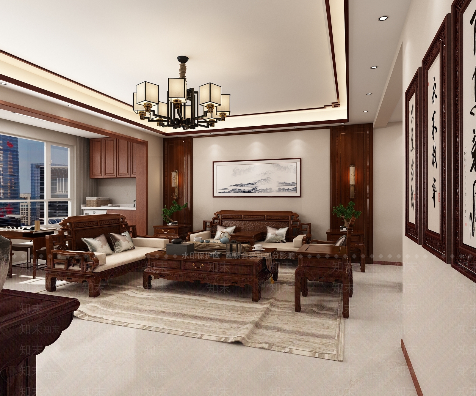 新中式客厅3D模型下载【ID:1231460122】