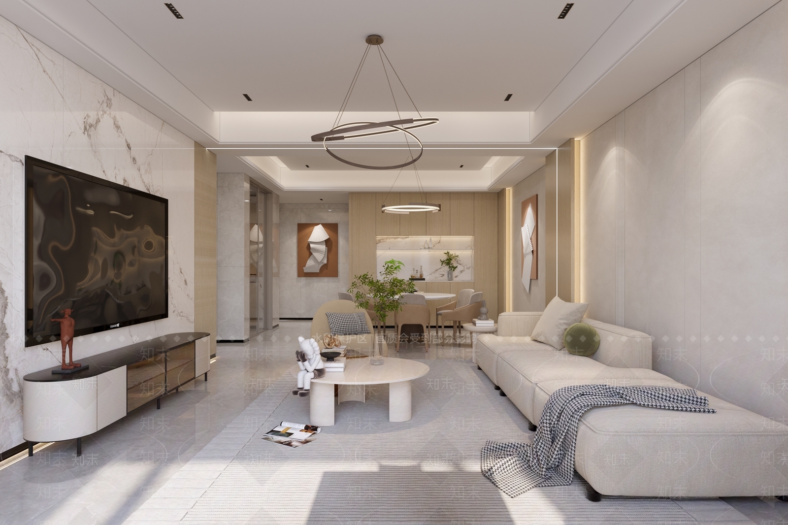 现代简约大平层客餐厅3D模型下载【ID:1231461123】