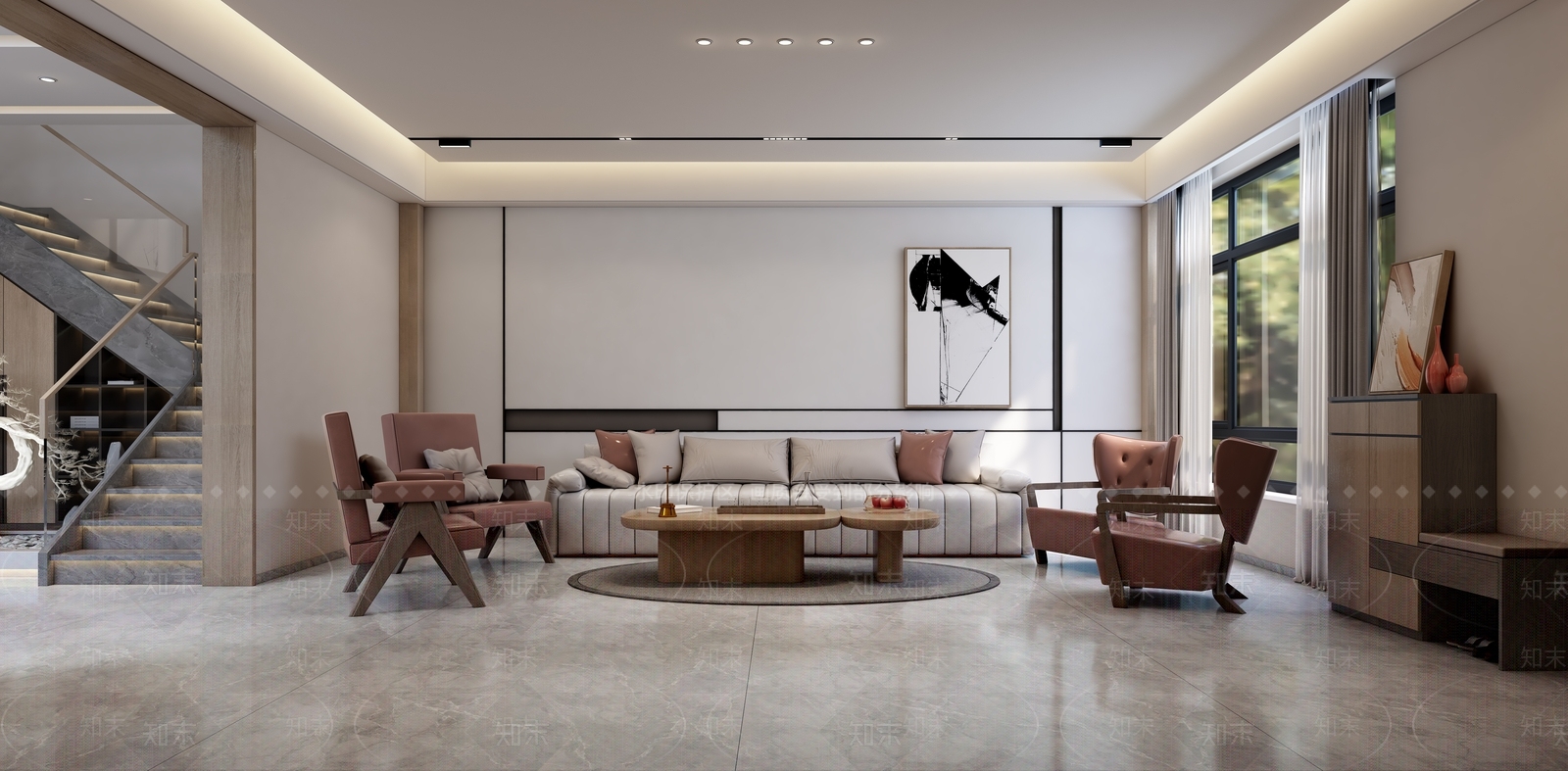 现代简约别墅客餐厅3D模型下载【ID:1231466265】