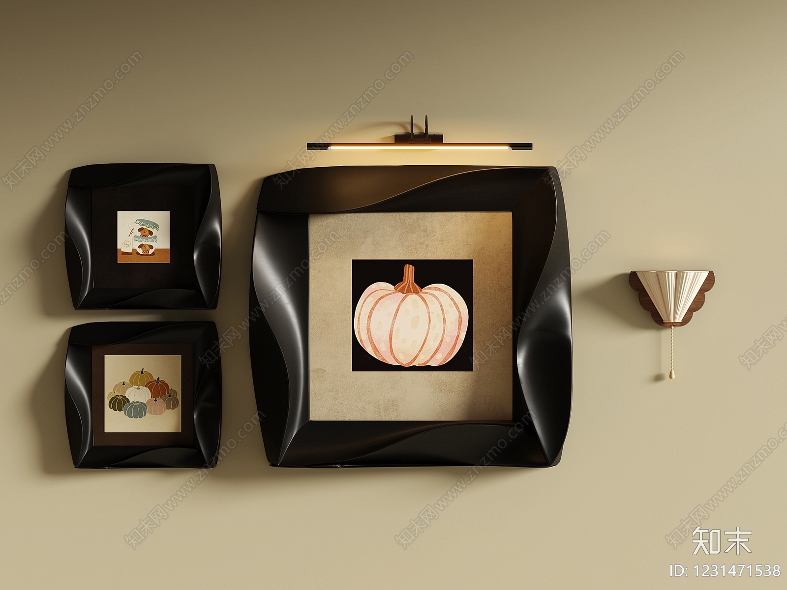 中古风挂画组合SU模型下载【ID:1231471538】