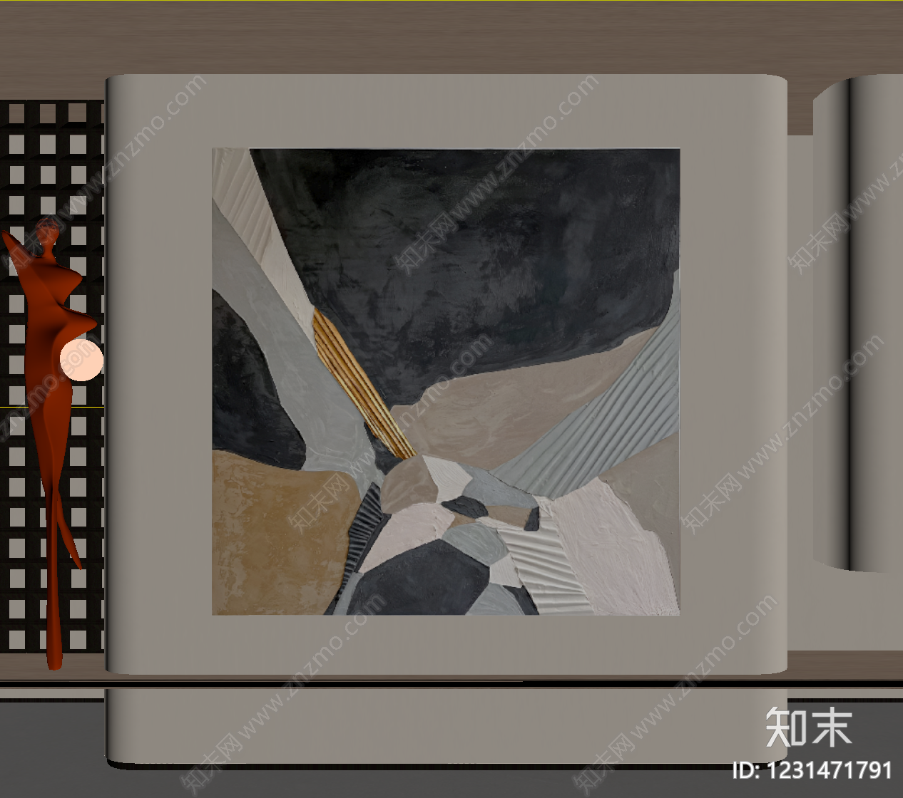 奶油风抽象画SU模型下载【ID:1231471791】