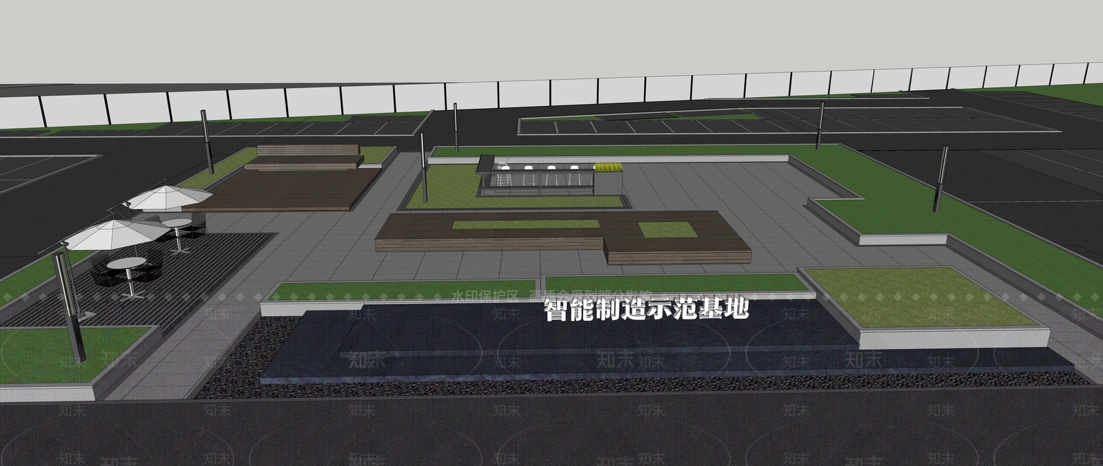 现代主义办公园区景观SU模型下载【ID:1231477131】