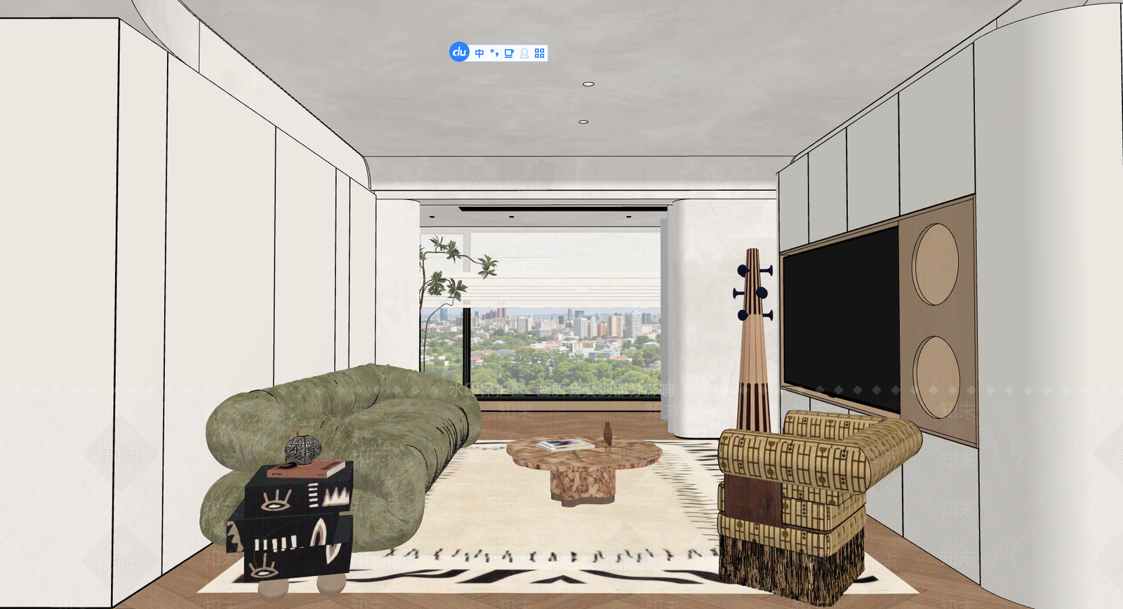 奶油风观景客厅SU模型下载【ID:1231488584】