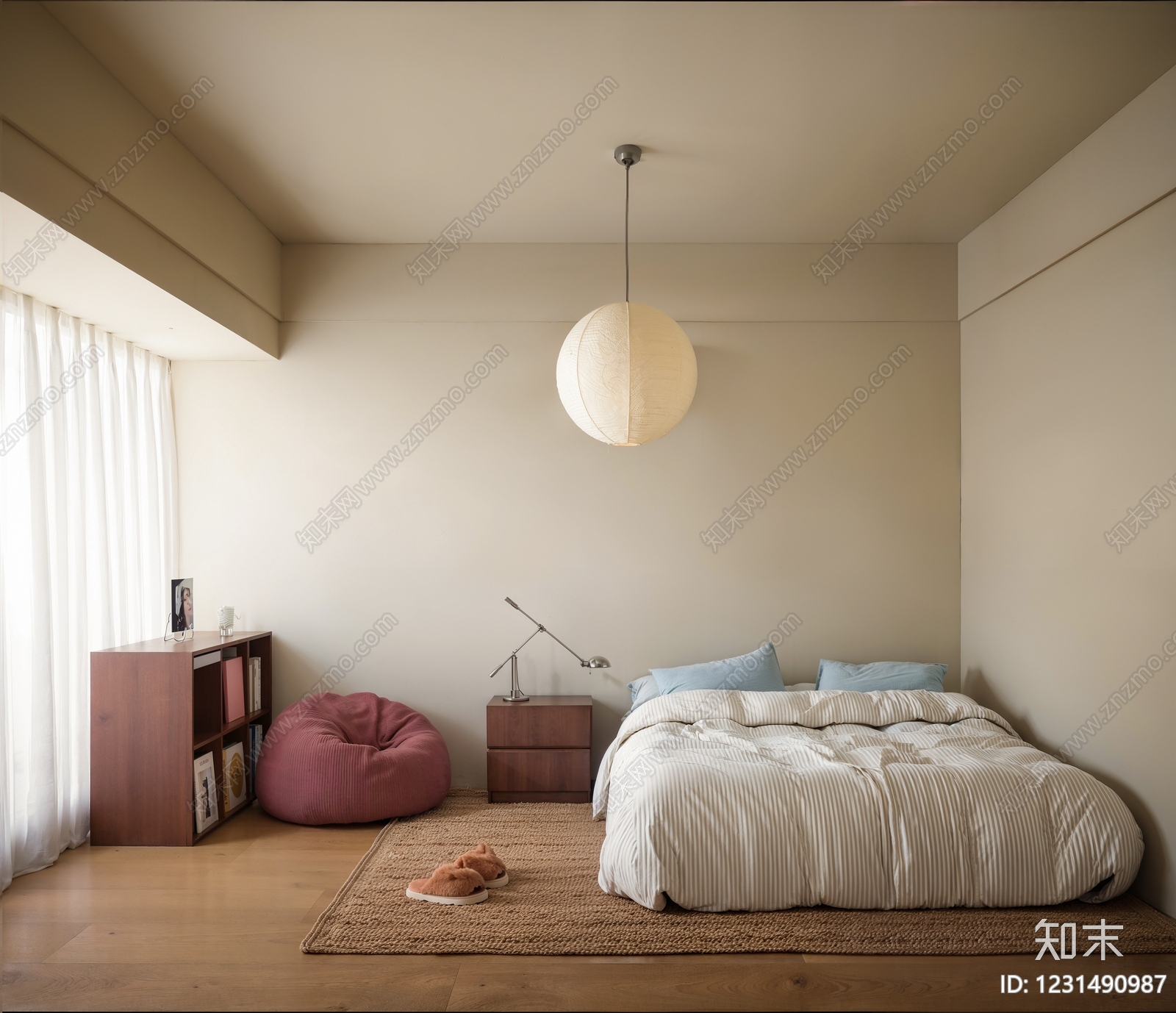 奶油风家居卧室3D模型下载【ID:1231490987】