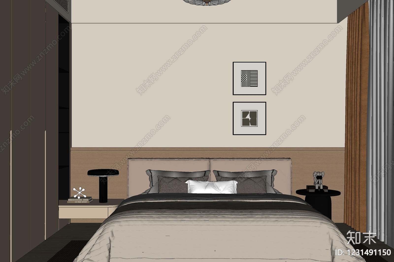 现代简约家居卧室SU模型下载【ID:1231491150】