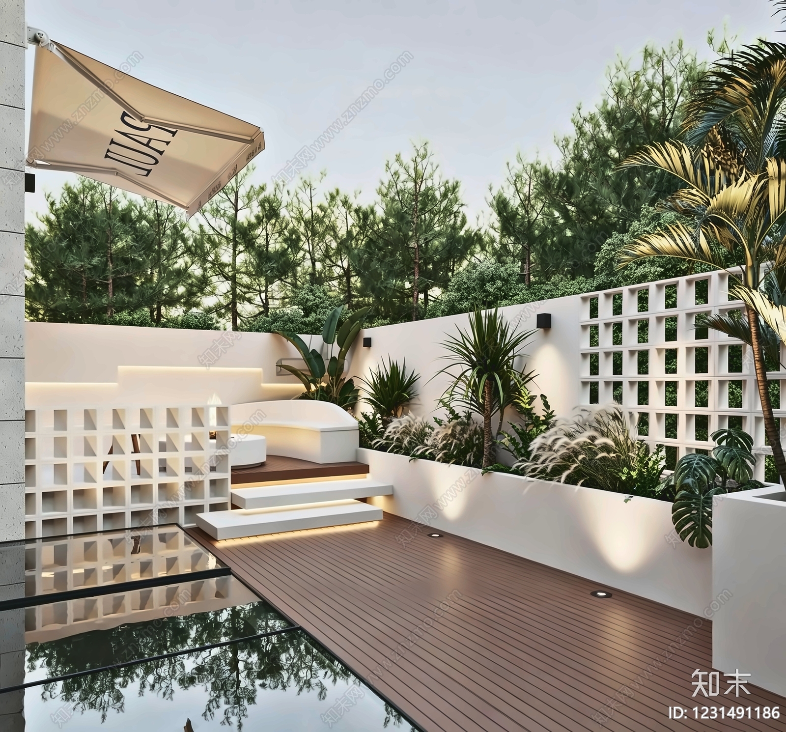 现代简约休憩花园3D模型下载【ID:1231491186】