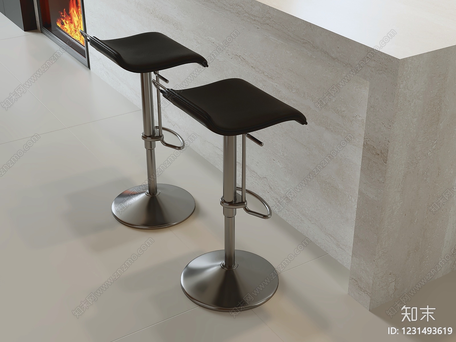 现代简约吧椅3D模型下载【ID:1231493619】