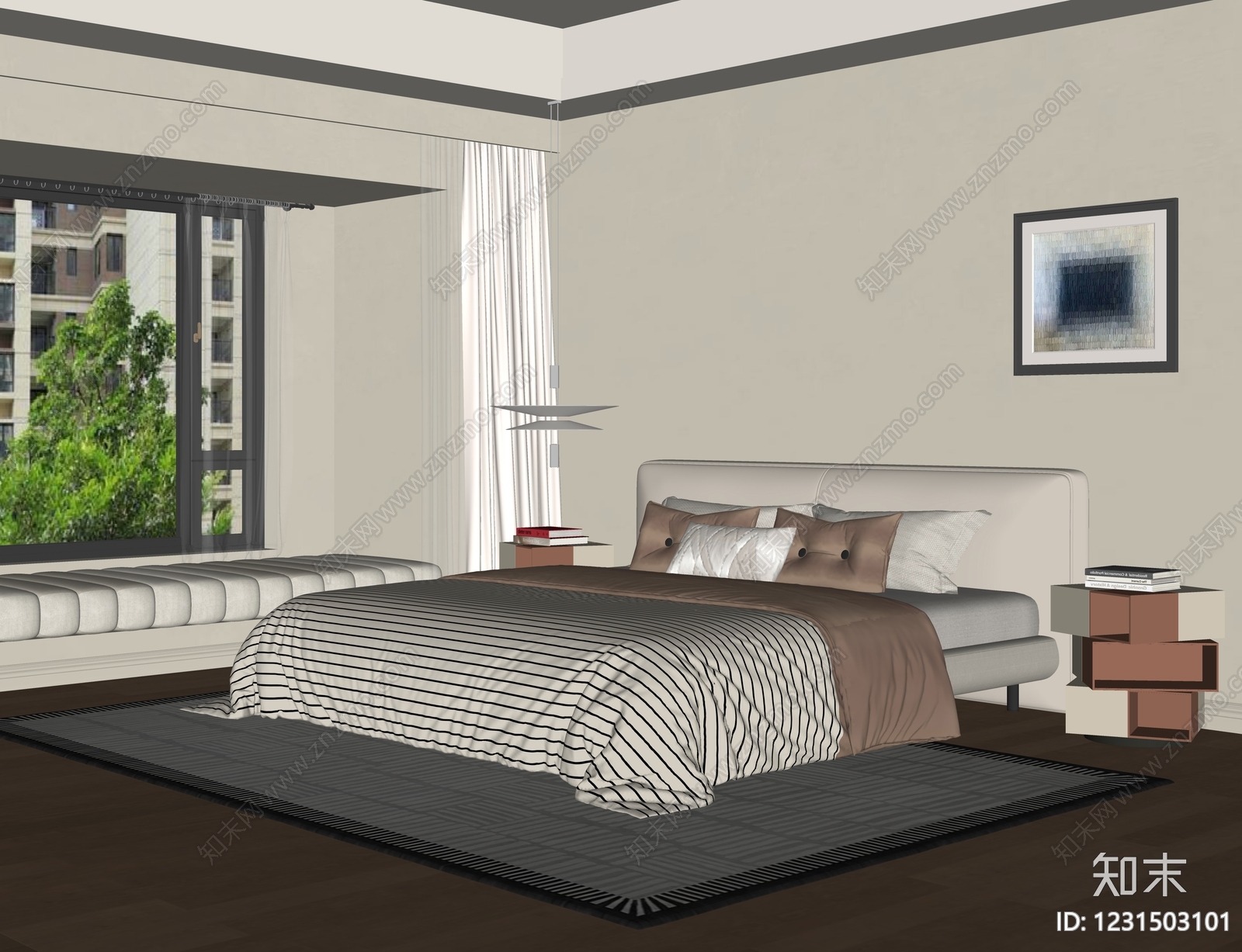 现代简约次卧SU模型下载【ID:1231503101】