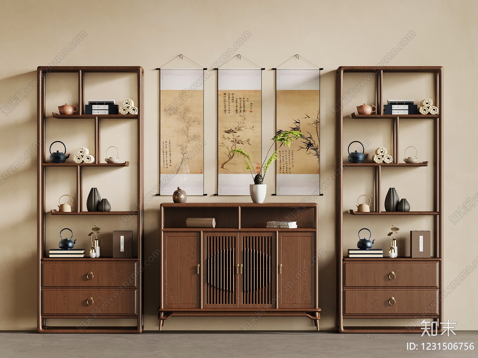 新中式博古架3D模型下载【ID:1231506756】