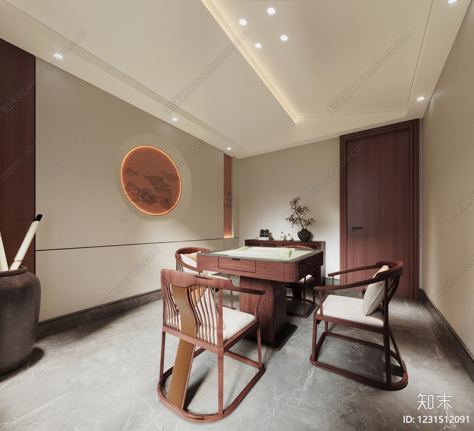 新中式棋牌室3D模型下载【ID:1231512091】