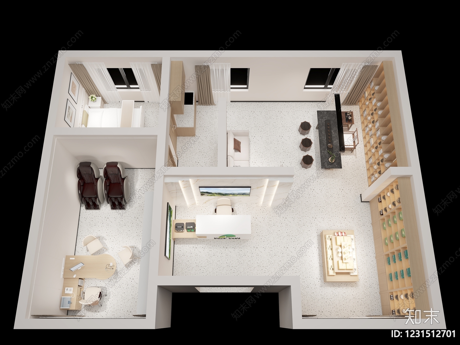 现代简约茶叶店3D模型下载【ID:1231512701】