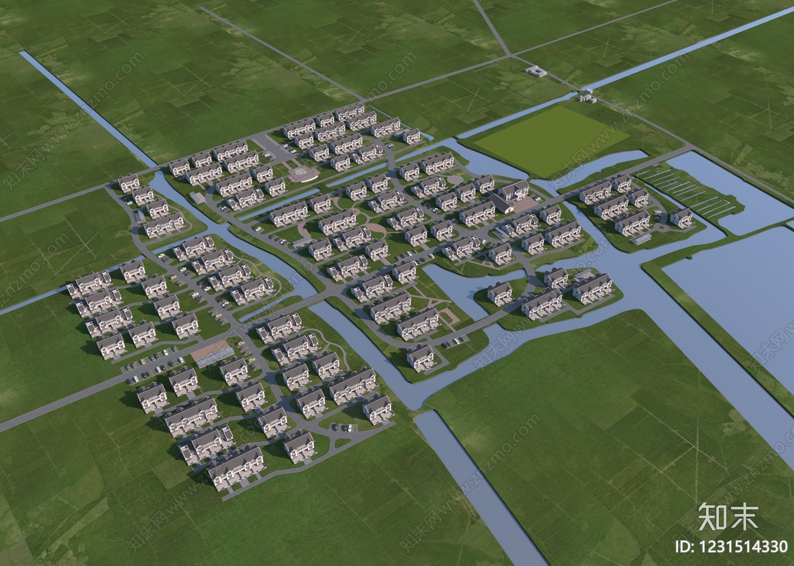 现代主义鸟瞰规划3D模型下载【ID:1231514330】