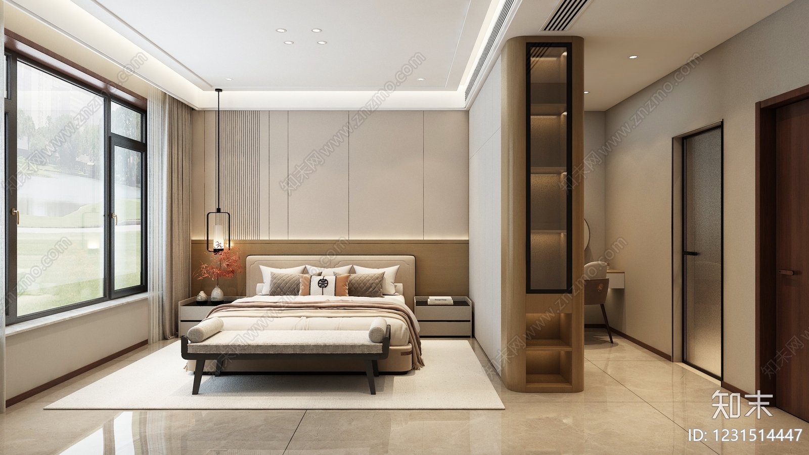 新中式主卧3D模型下载【ID:1231514447】