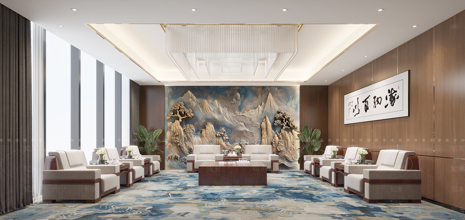新中式会议室3D模型下载【ID:1231515062】