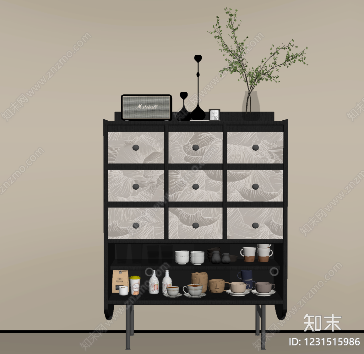 轻奢餐边柜SU模型下载【ID:1231515986】