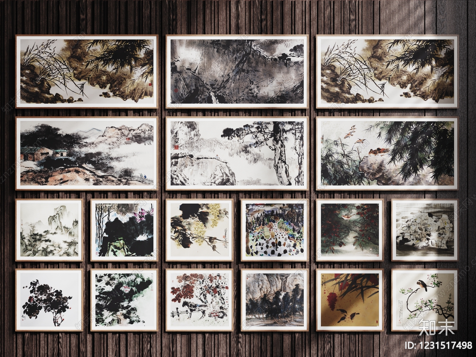 新中式挂画组合SU模型下载【ID:1231517498】