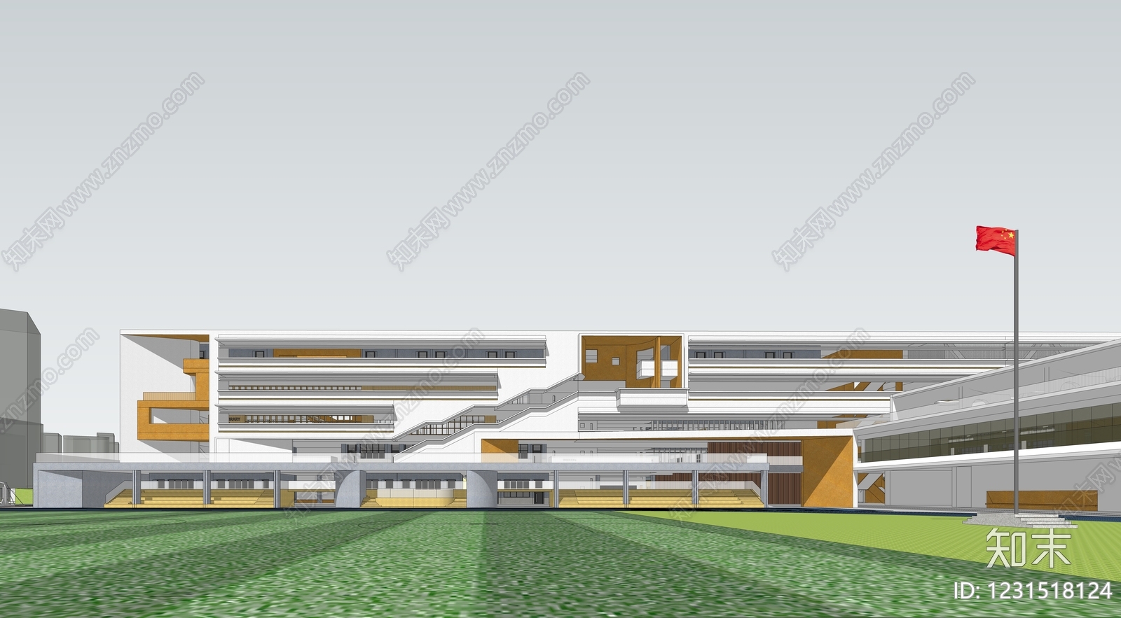 现代主义学校建筑SU模型下载【ID:1231518124】