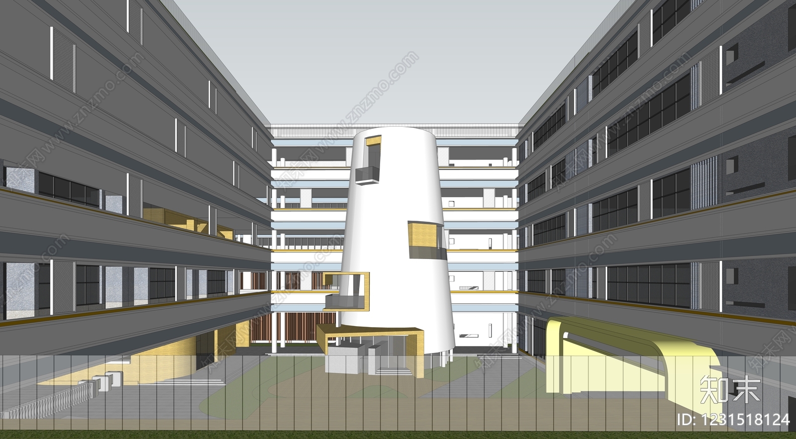 现代主义学校建筑SU模型下载【ID:1231518124】