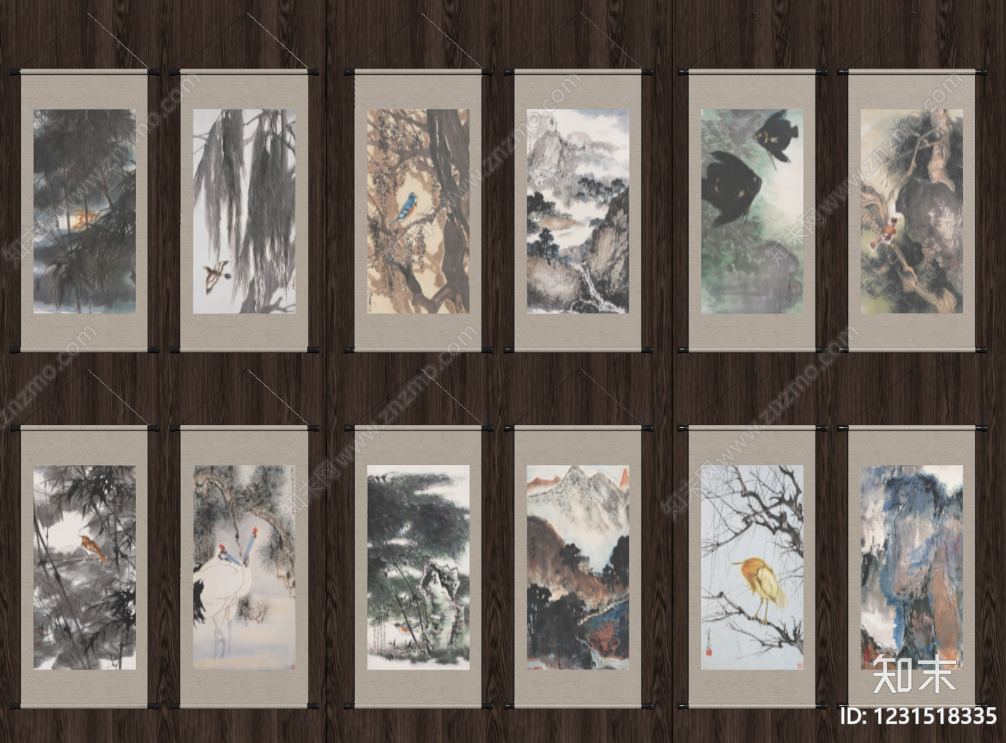 新中式挂画组合SU模型下载【ID:1231518335】