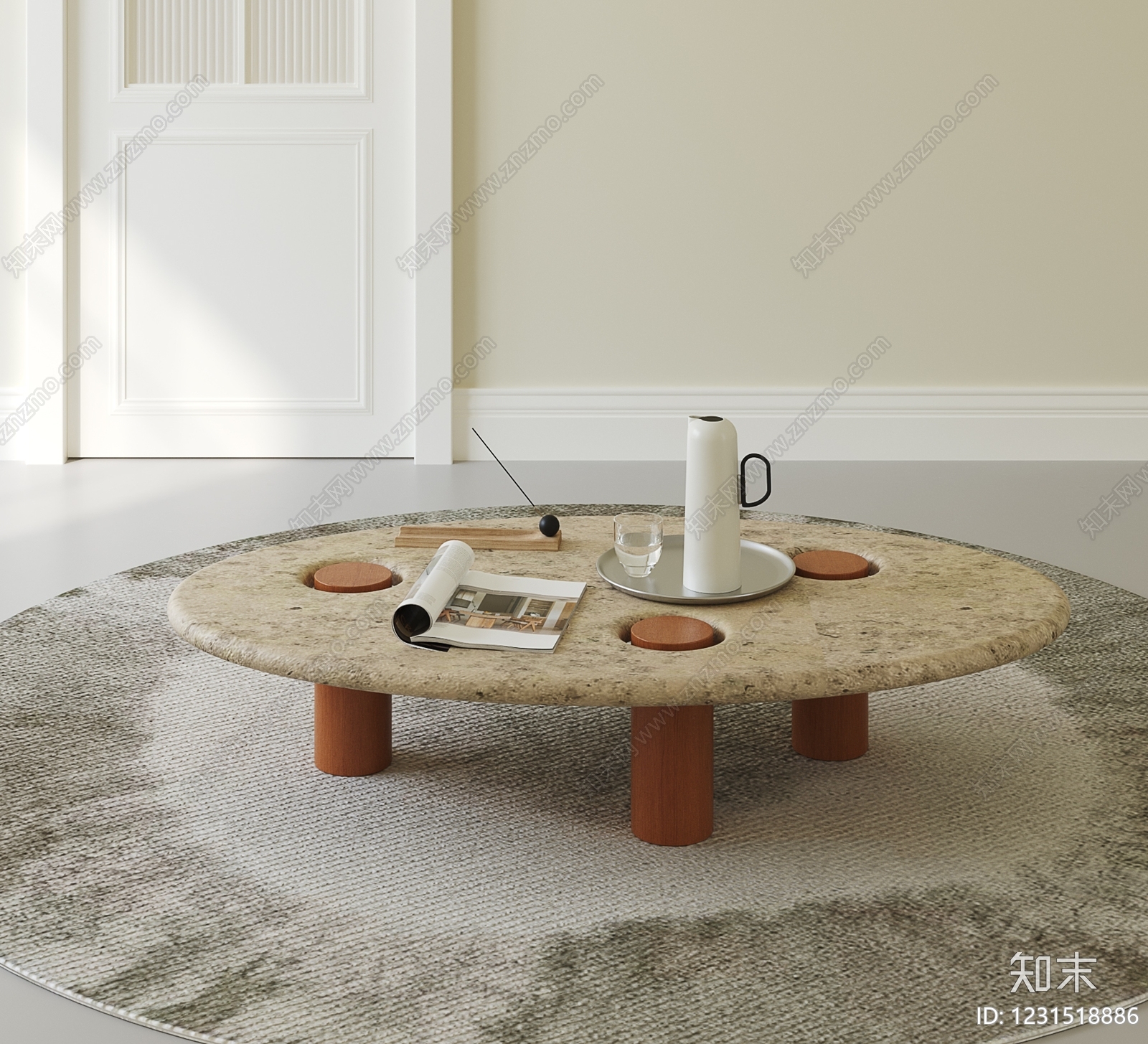 奶油风茶几SU模型下载【ID:1231518886】