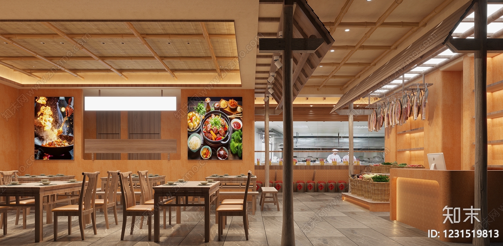 新中式中餐厅3D模型下载【ID:1231519813】