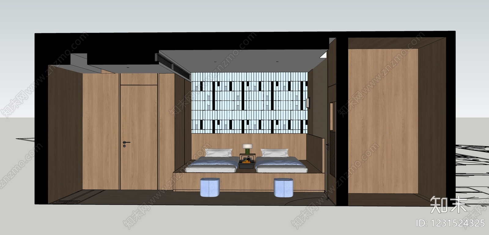 现代简约酒店客房SU模型下载【ID:1231524325】