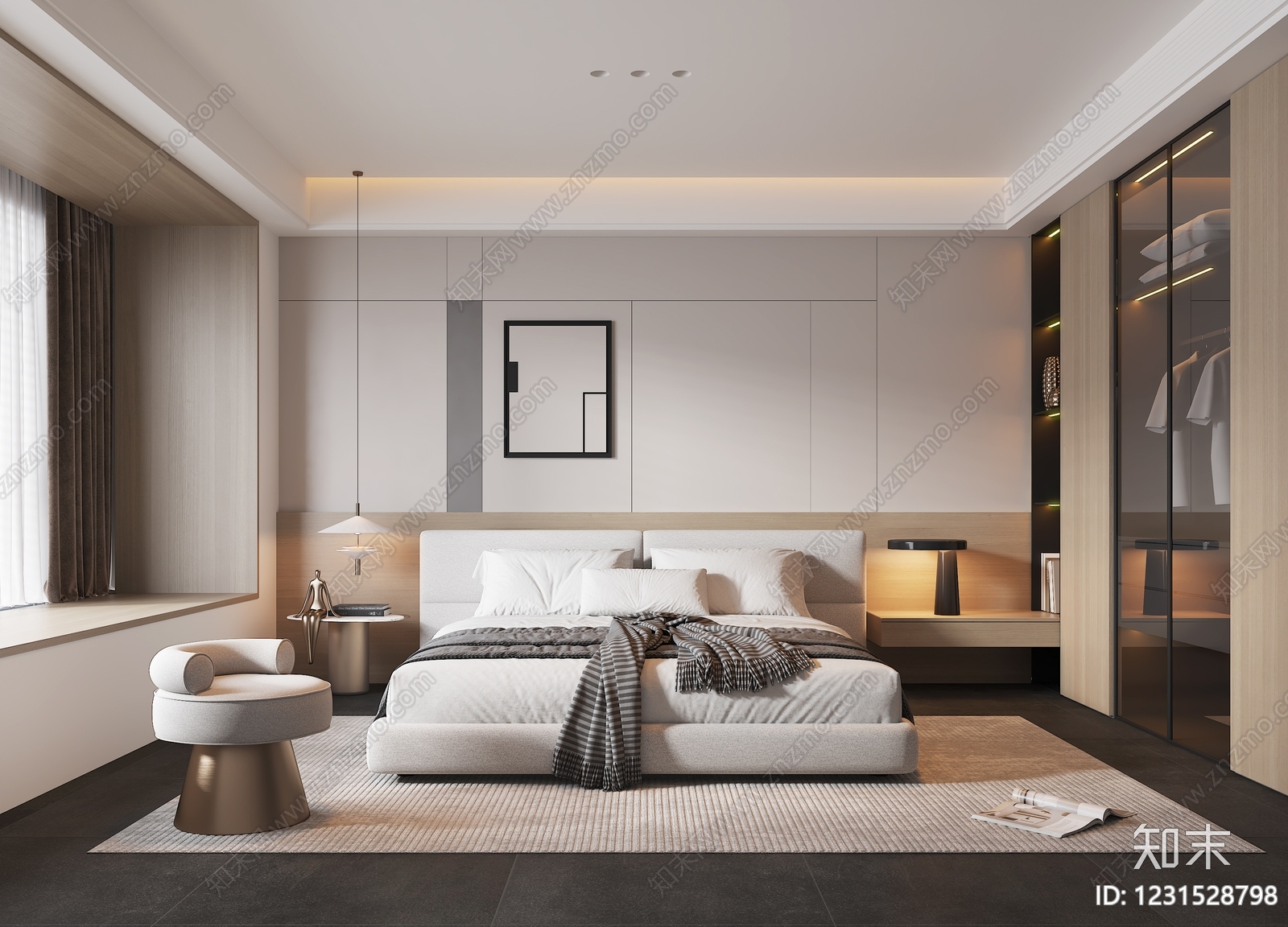 意式极简主卧3D模型下载【ID:1231528798】