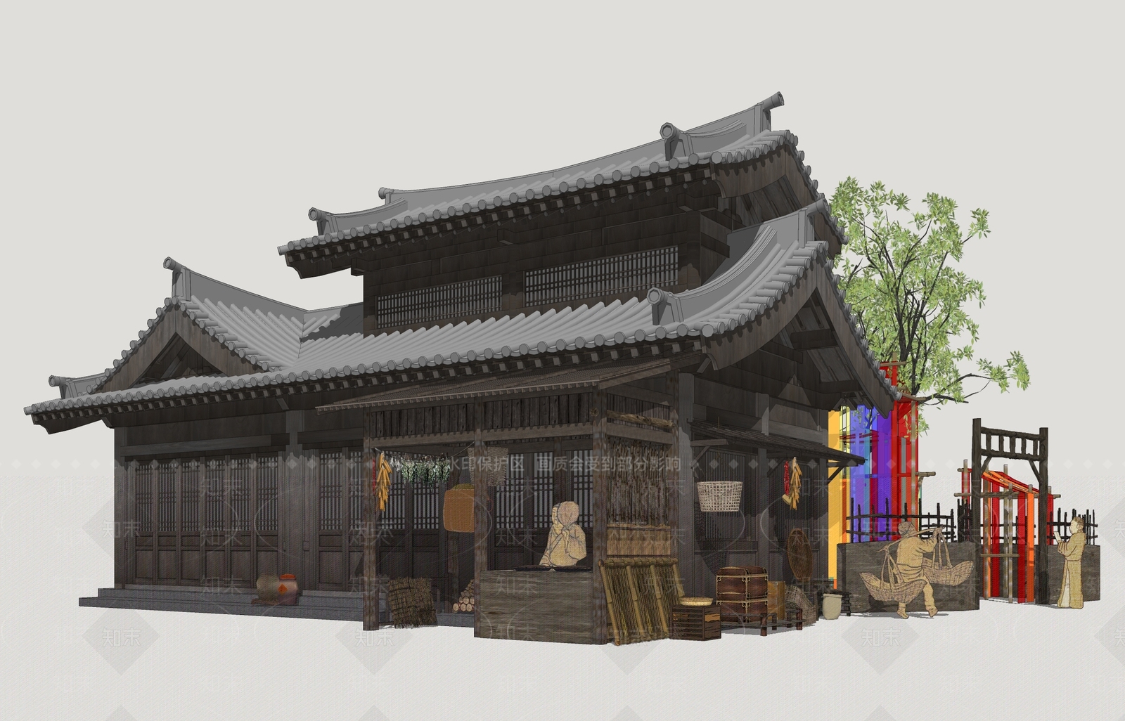 中式古建古建筑SU模型下载【ID:1231528721】
