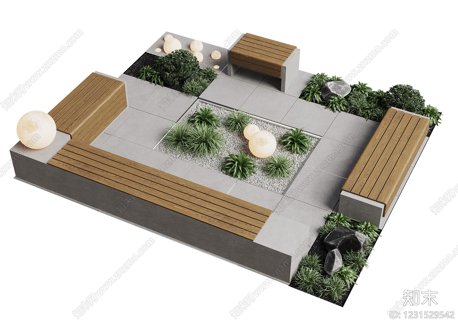 现代主义休憩花园3D模型下载【ID:1231529542】