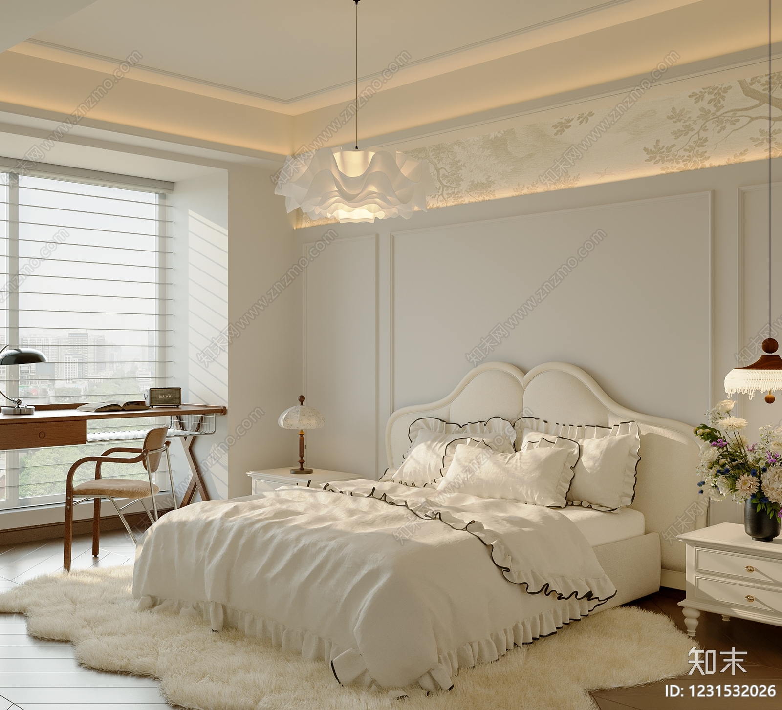奶油风主卧3D模型下载【ID:1231532026】