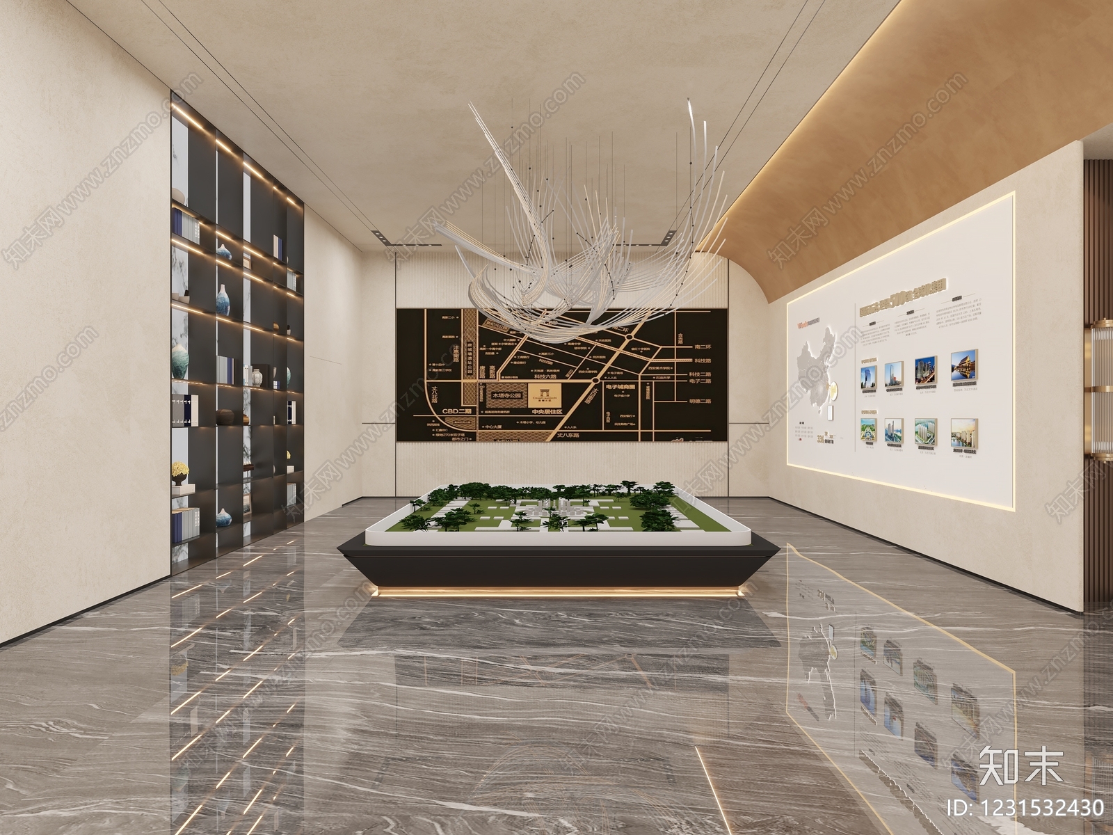 奶油风售楼处3D模型下载【ID:1231532430】
