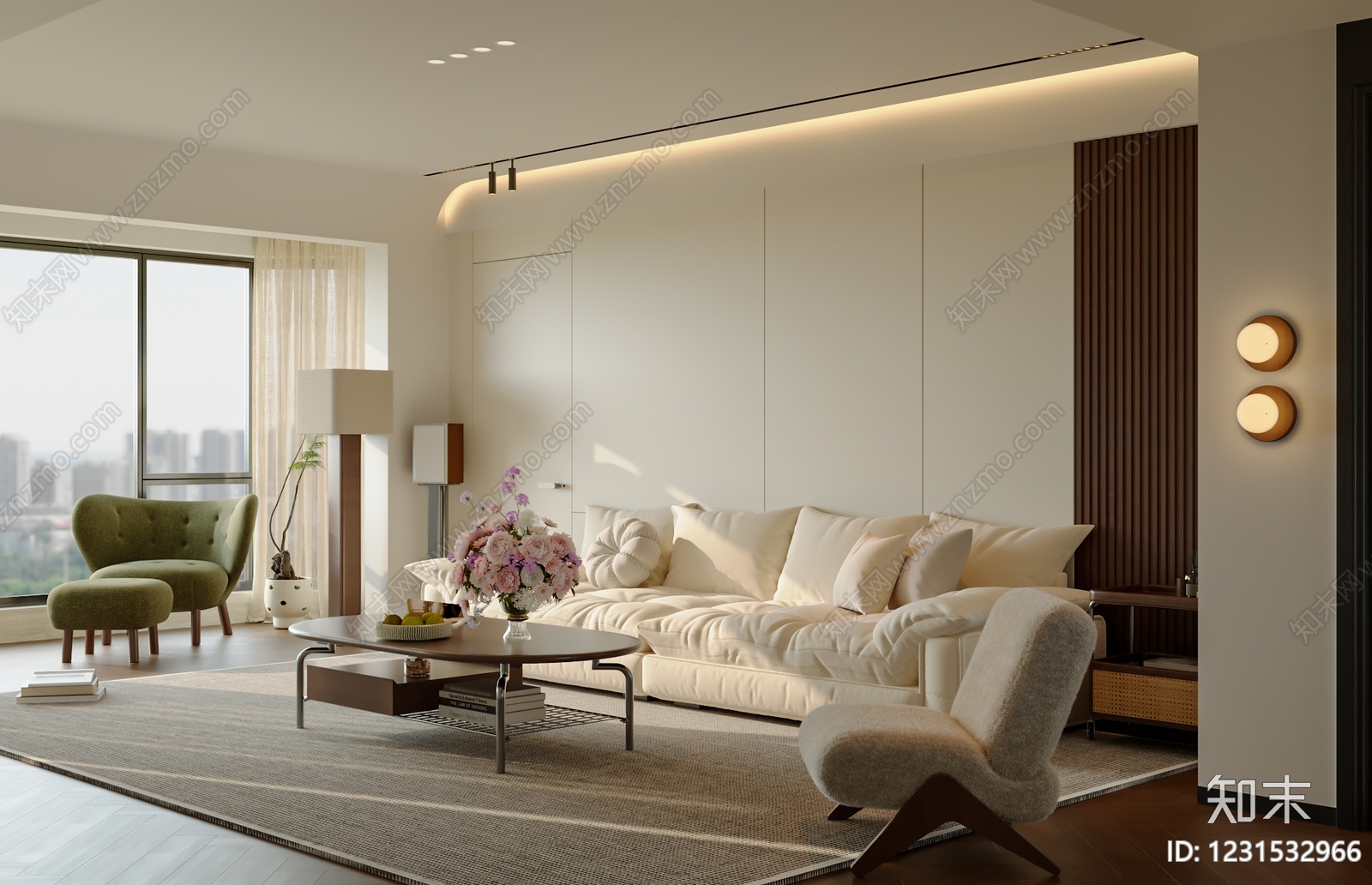 奶油风家居客厅3D模型下载【ID:1231532966】