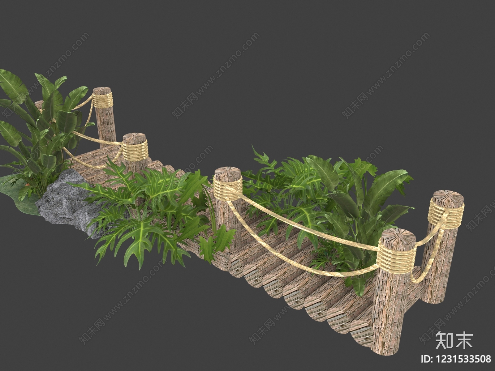 原木风景观栈道3D模型下载【ID:1231533508】