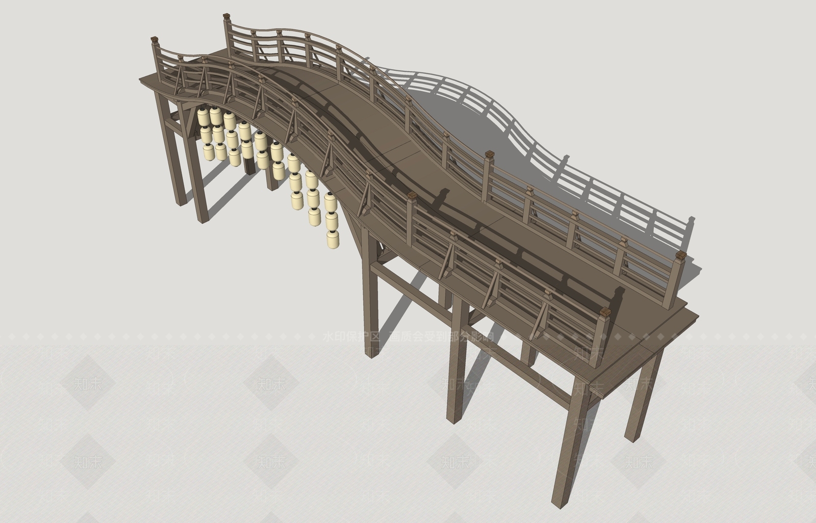 中式古建景观桥SU模型下载【ID:1231534345】