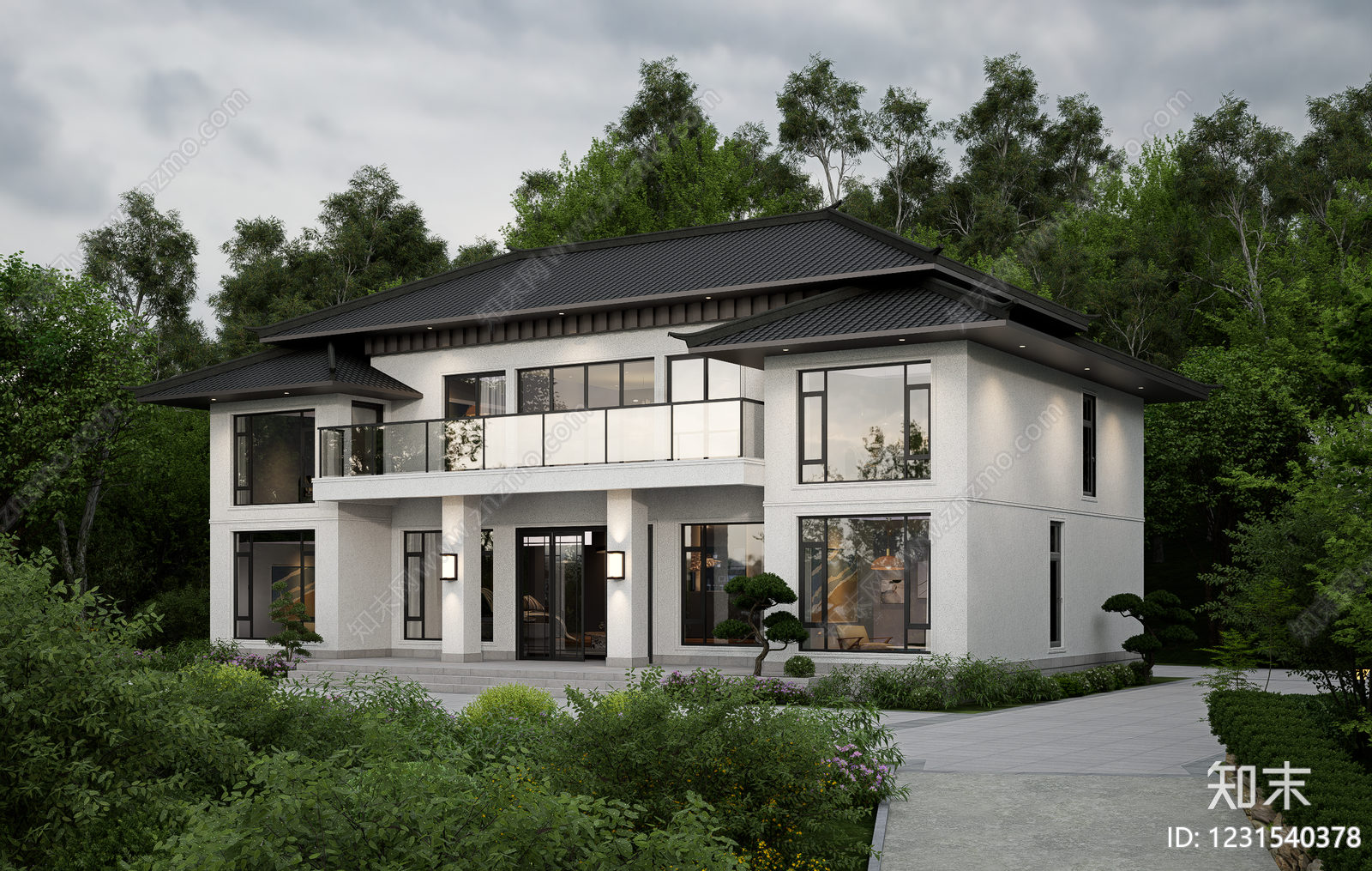 新中式独栋别墅SU模型下载【ID:1231540378】