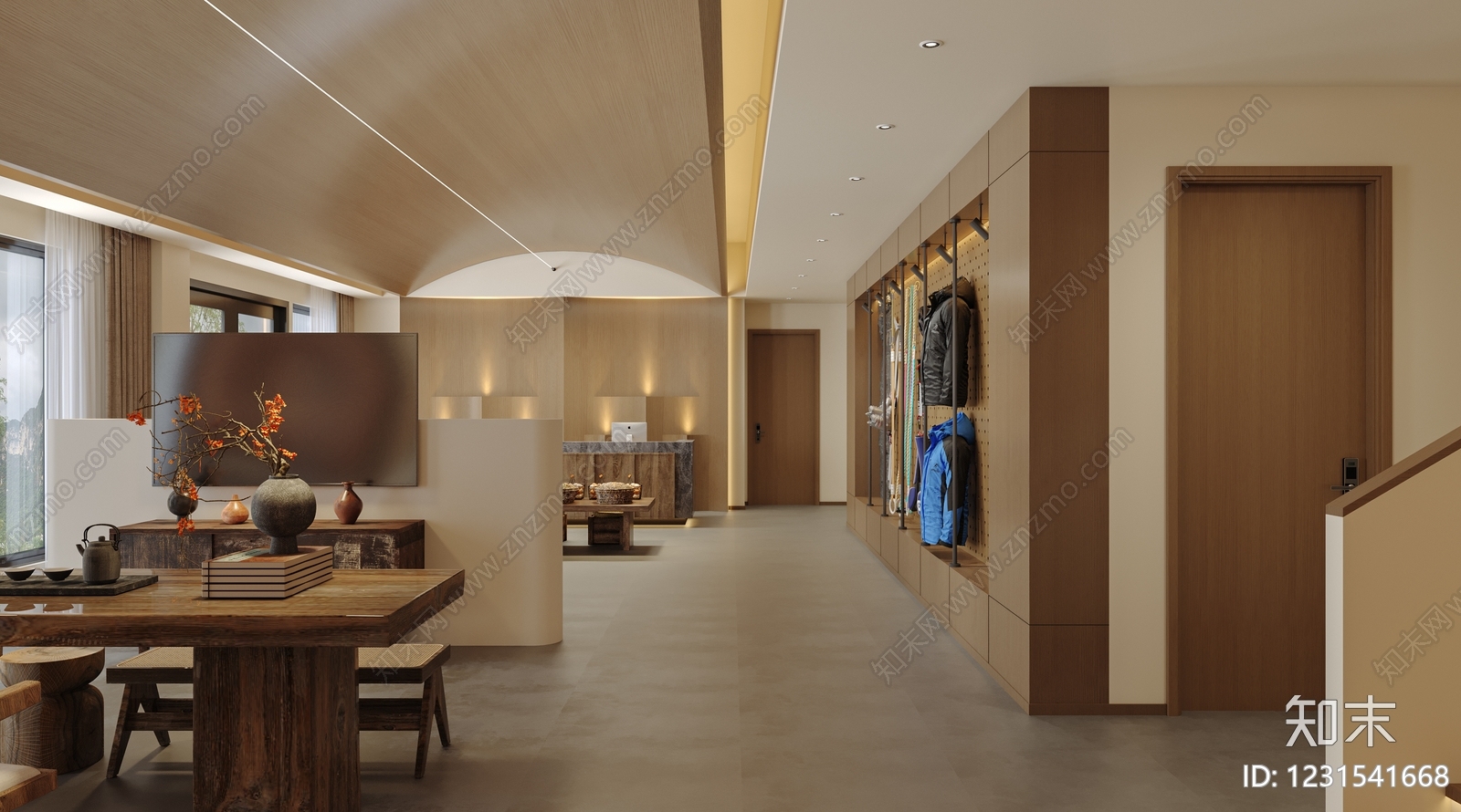 新中式民宿大厅3D模型下载【ID:1231541668】